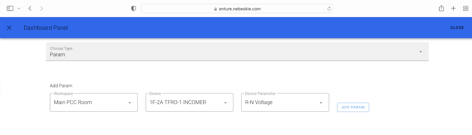 Configuration screen for Param Widget
