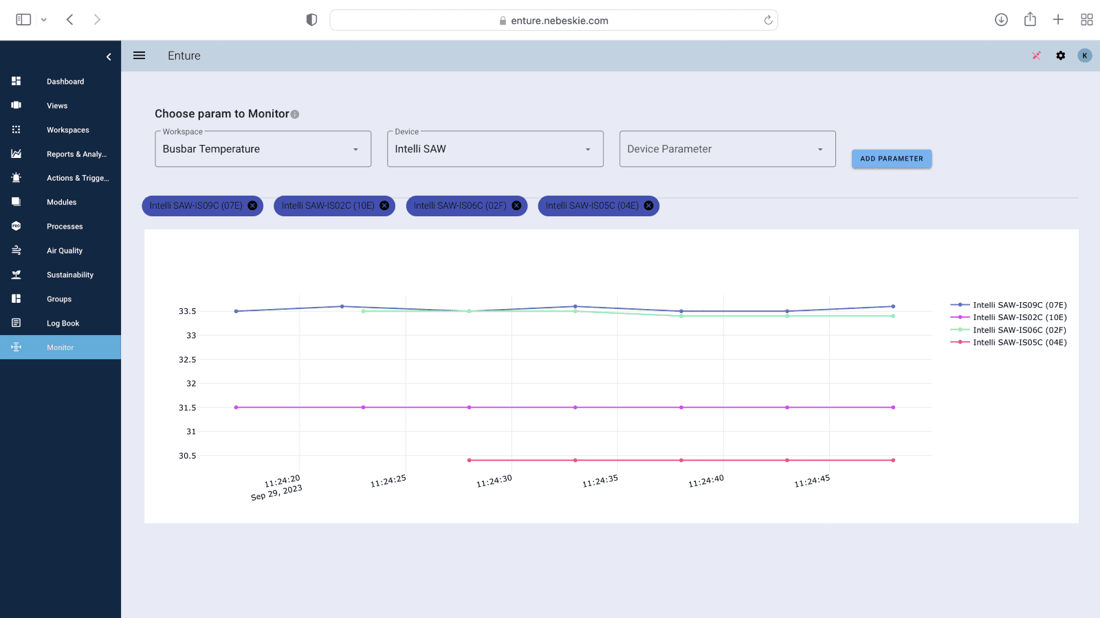 Live data monitoring screen