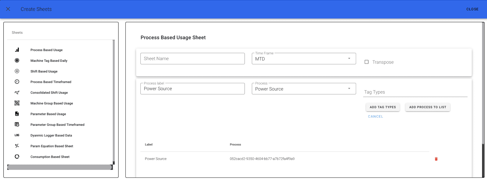 Submit Param Usage Sheet