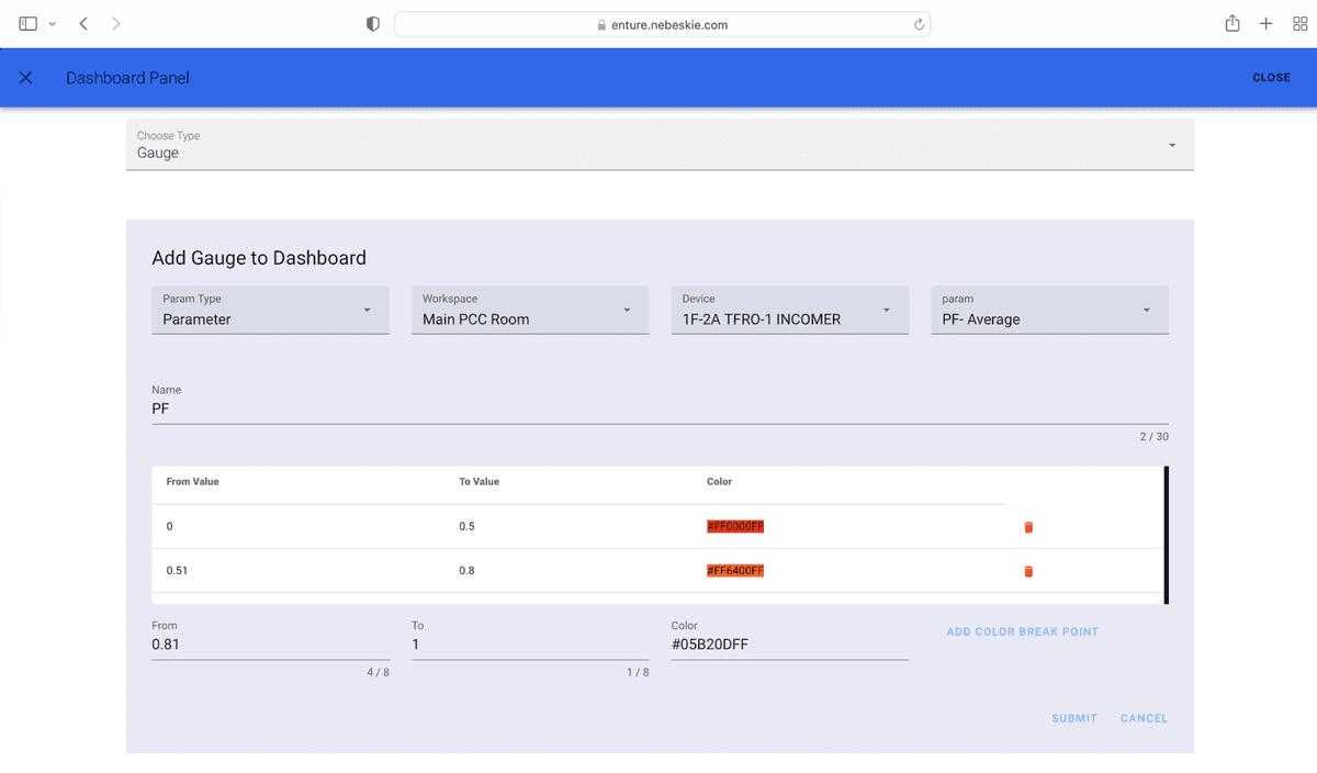 Configuration screen for Gauge Widget