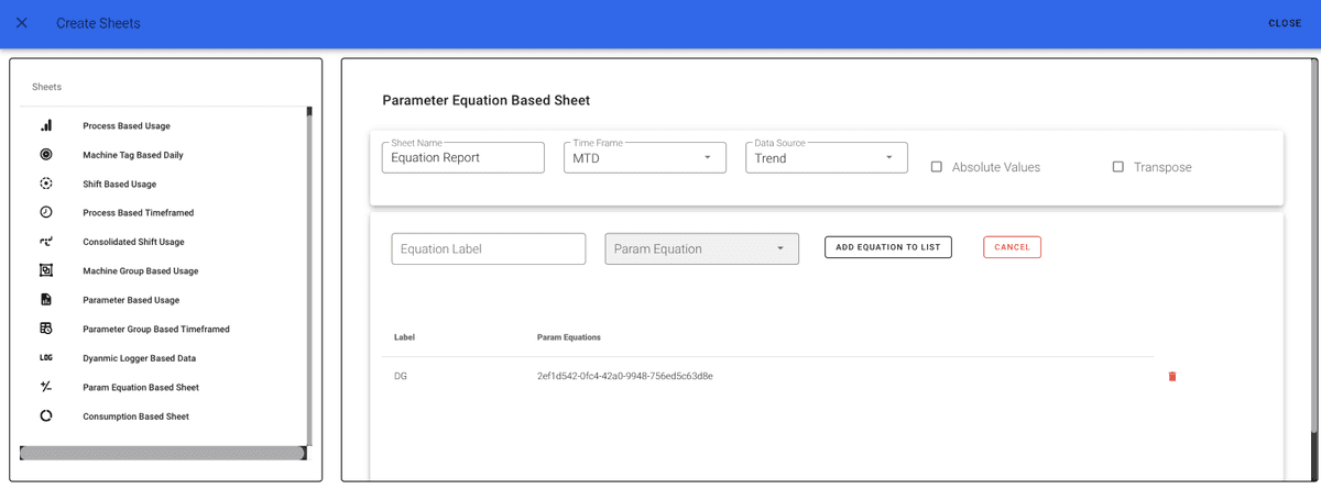 Parameter Equation Sheet