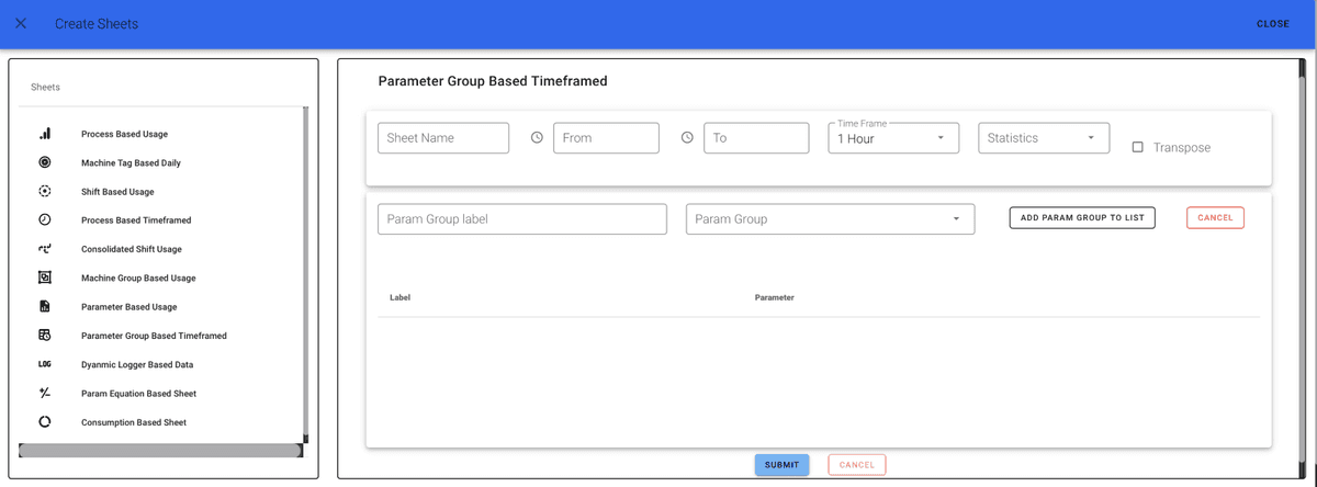 Parameter Group Based Sheet