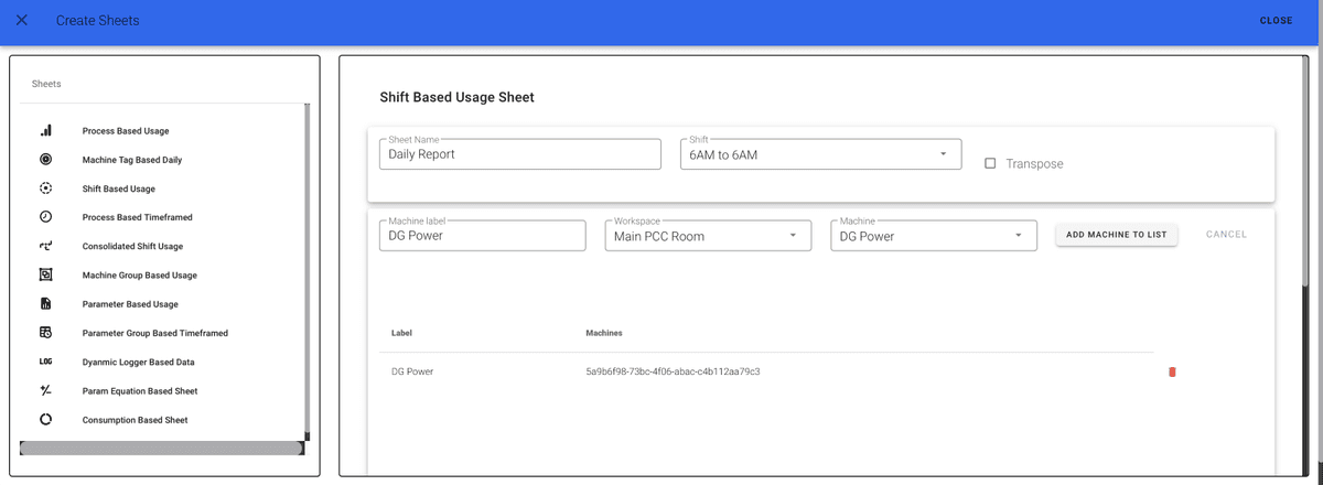 Shift Based Machine List