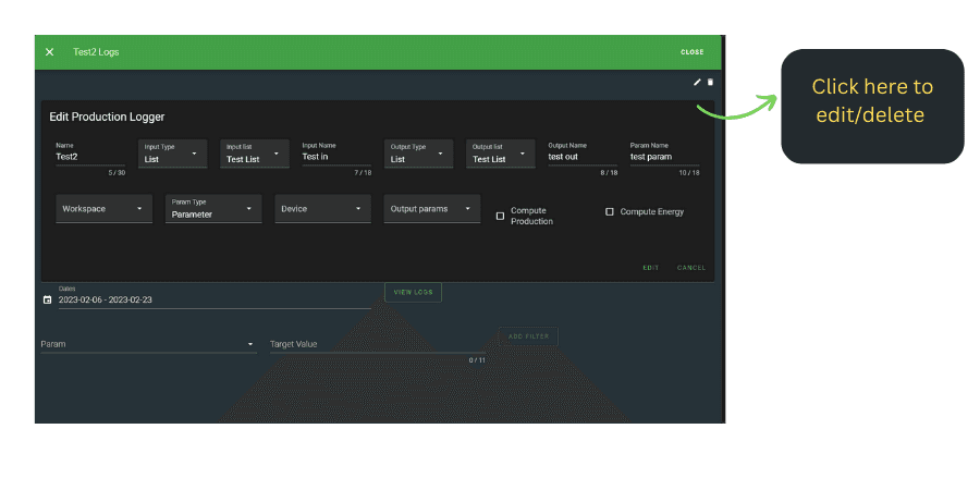Editing Production Logger