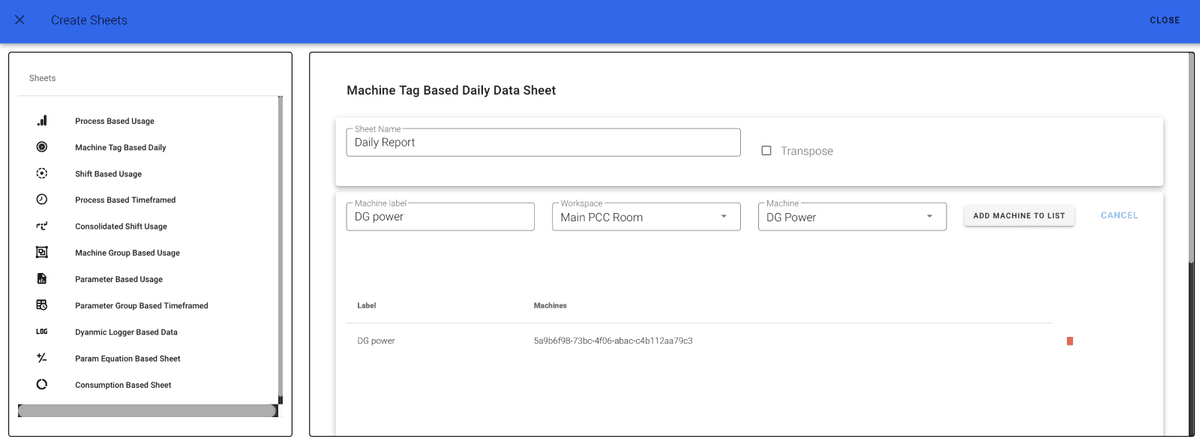 Machine Tag Based Sheet List