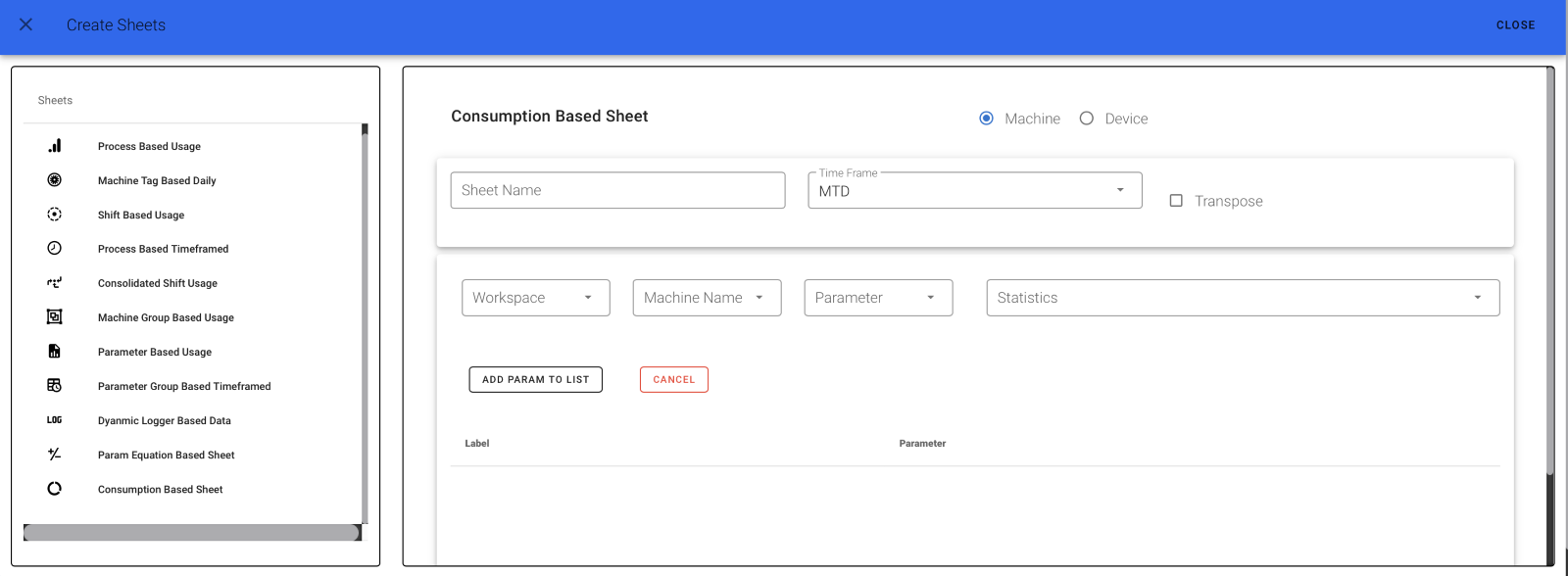 Consumption Based Sheet