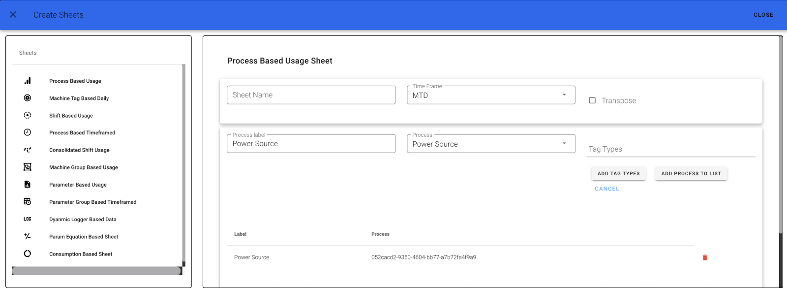 Submit Param Usage Sheet